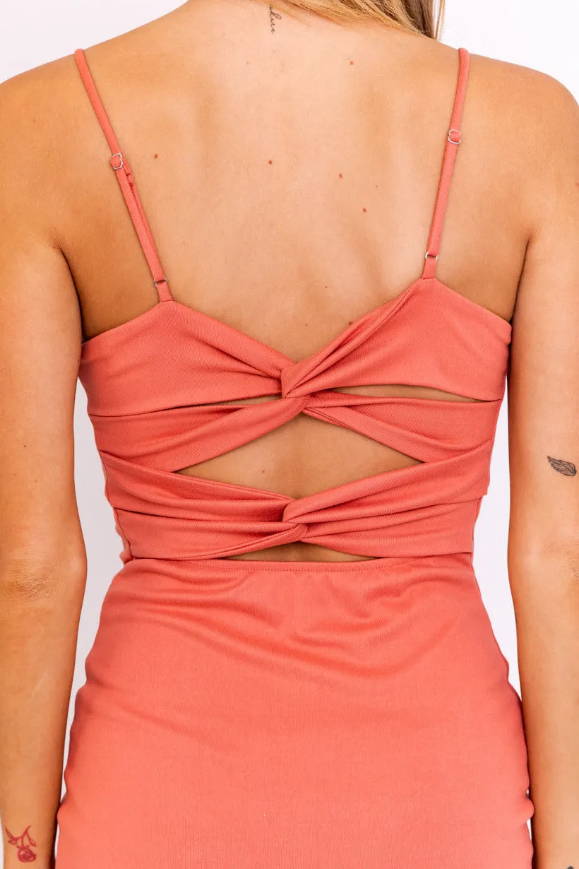 Twist Open Back Mini Dress