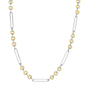 Two Tone Oval Link With Rolo Link Necklace
