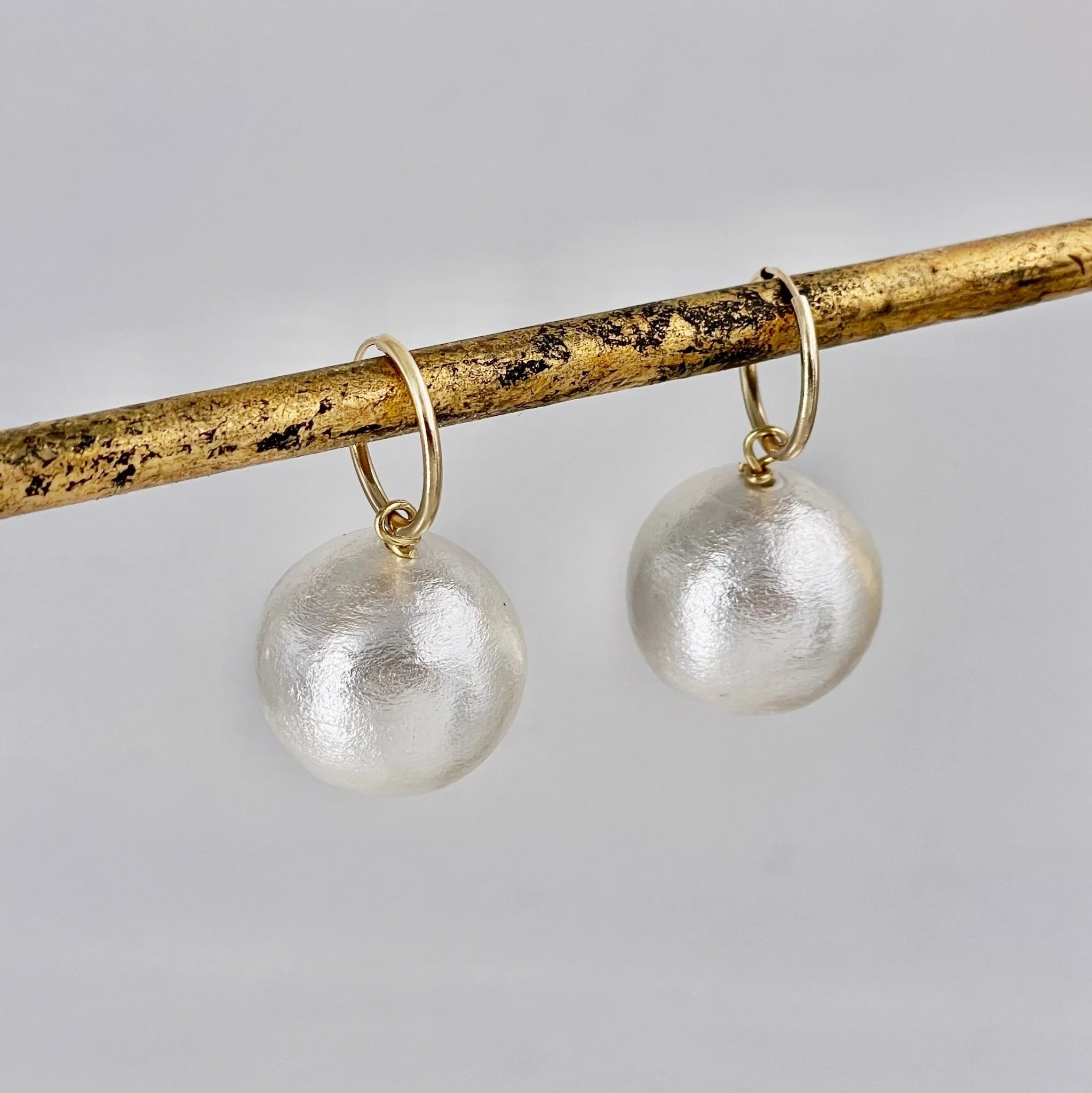 Vegan Cotton Pearl Hoop Earrings - Lightweight Chic Design 0356
