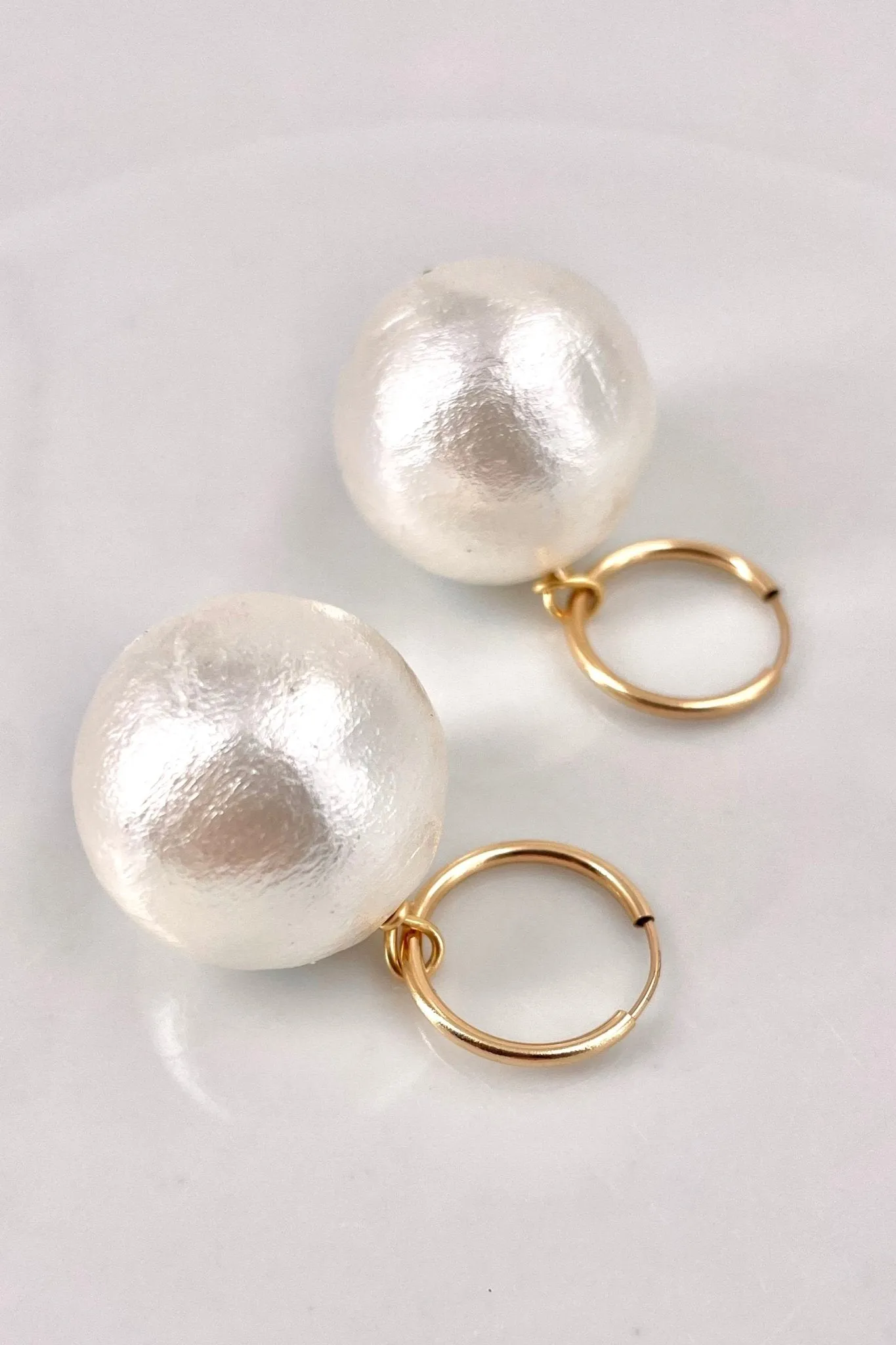 Vegan Cotton Pearl Hoop Earrings - Lightweight Chic Design 0356