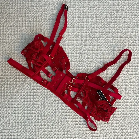 VICTORIA’S SECRET Very Sexy Strappy Applique Open Cup Balconet Bra Size 38D NWT
