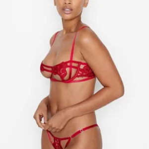 VICTORIA’S SECRET Very Sexy Strappy Applique Open Cup Balconet Bra Size 38D NWT