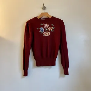 Vintage 70s 80s Needlepoint floral pullover sweater // Size Small