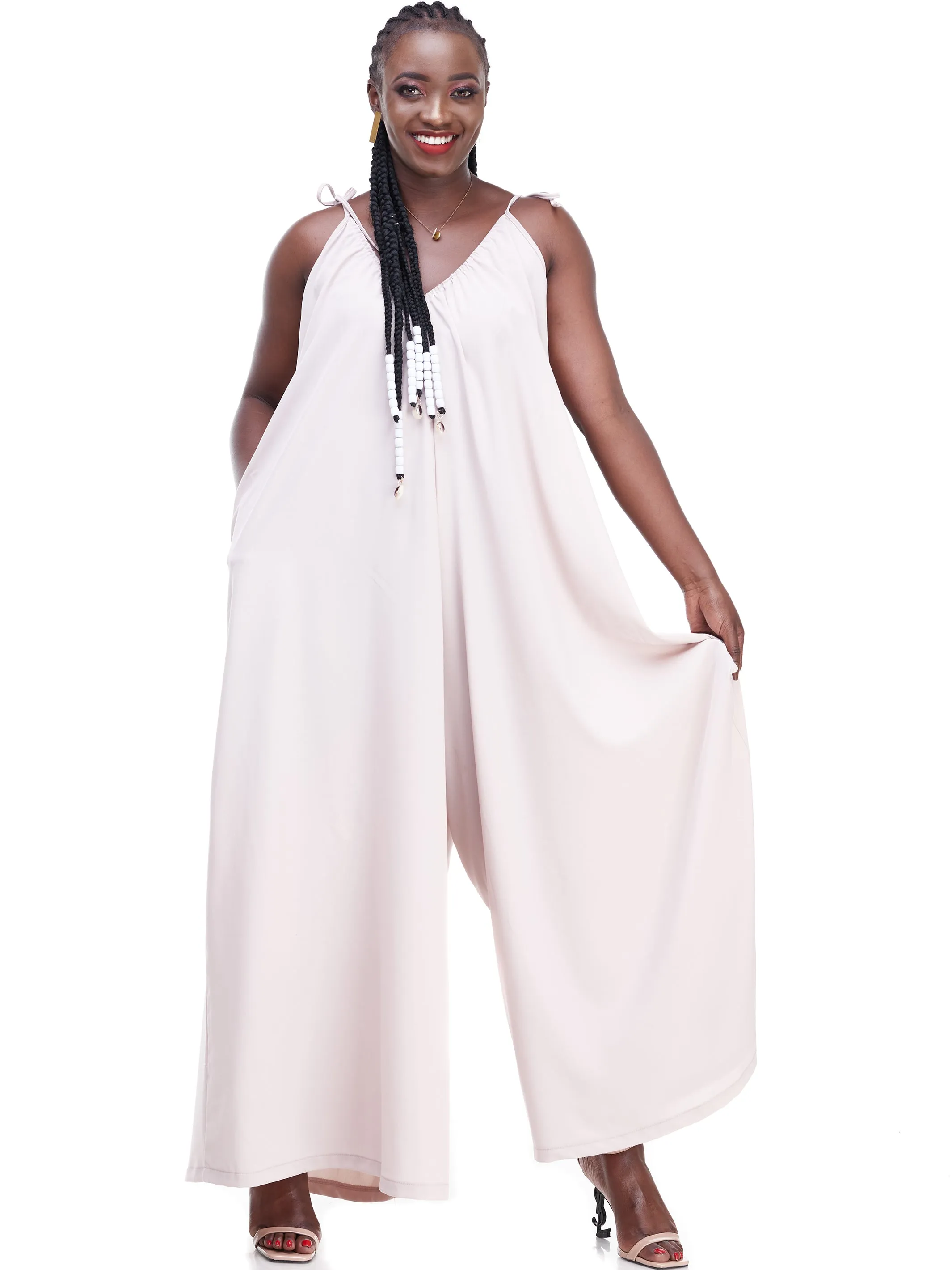 Vivo Diani Strappy Jumpsuit - Beige