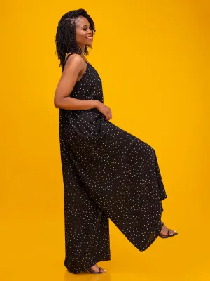 Vivo Diani Strappy Jumpsuit - Black Polka Print