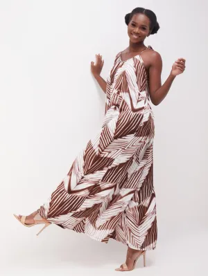 Vivo Diani Strappy Jumpsuit - Brown / White Print