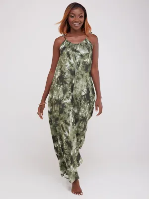 Vivo Diani Strappy Jumpsuit - Dark Green Print