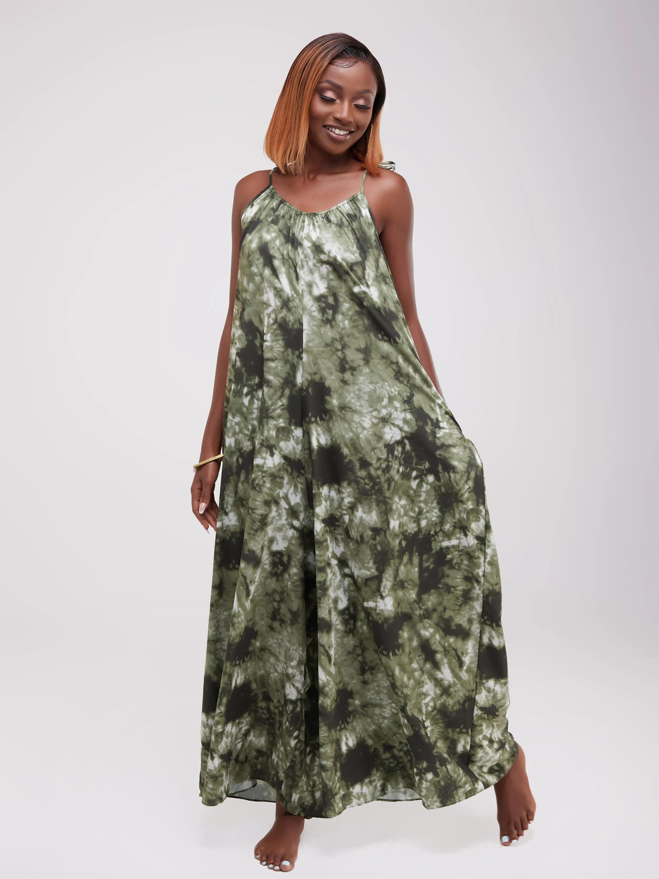 Vivo Diani Strappy Jumpsuit - Dark Green Print