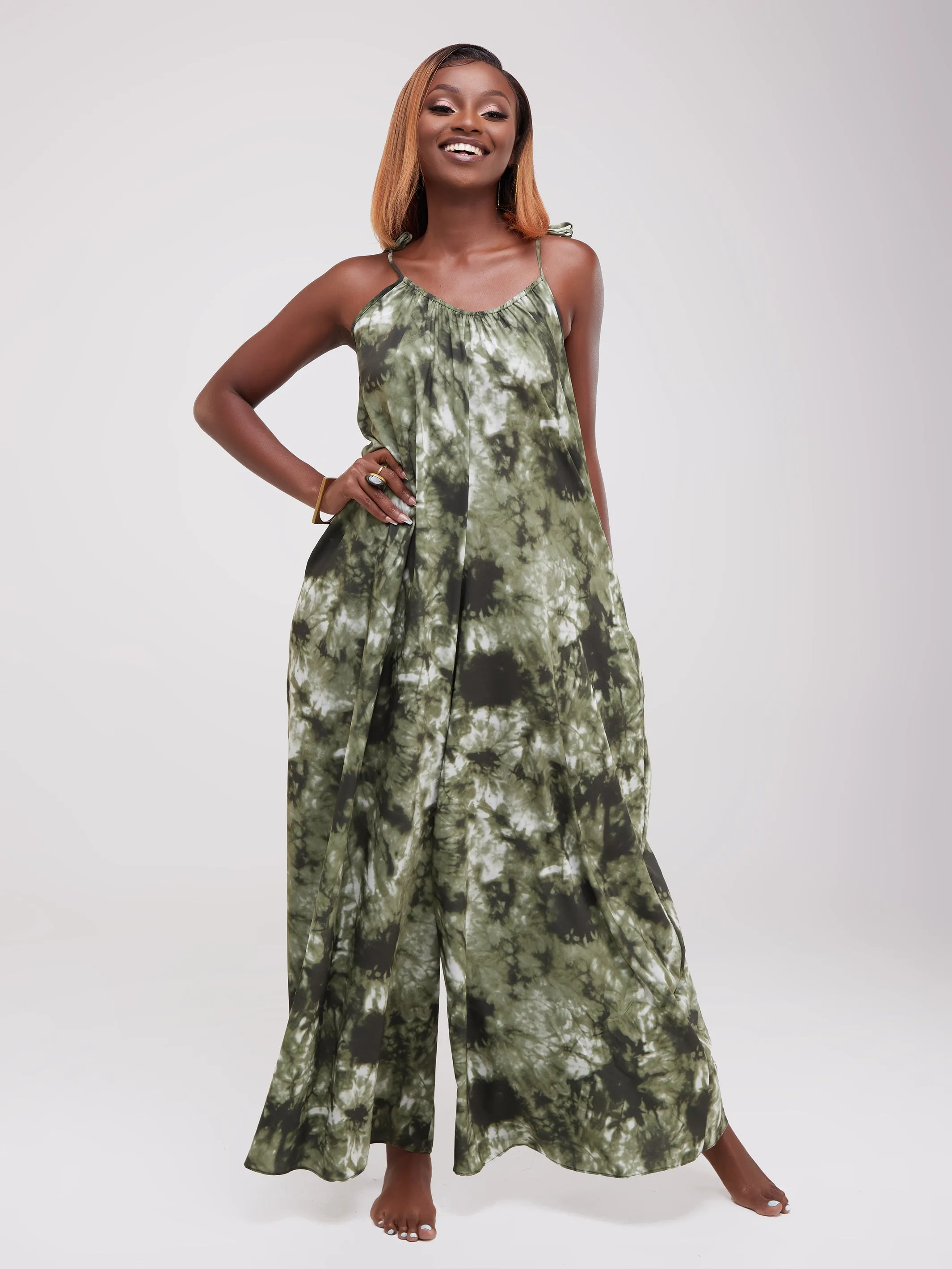 Vivo Diani Strappy Jumpsuit - Dark Green Print
