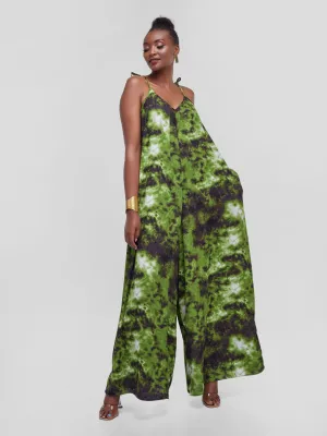 Vivo Diani Strappy Jumpsuit - Green Tie & Dye Print