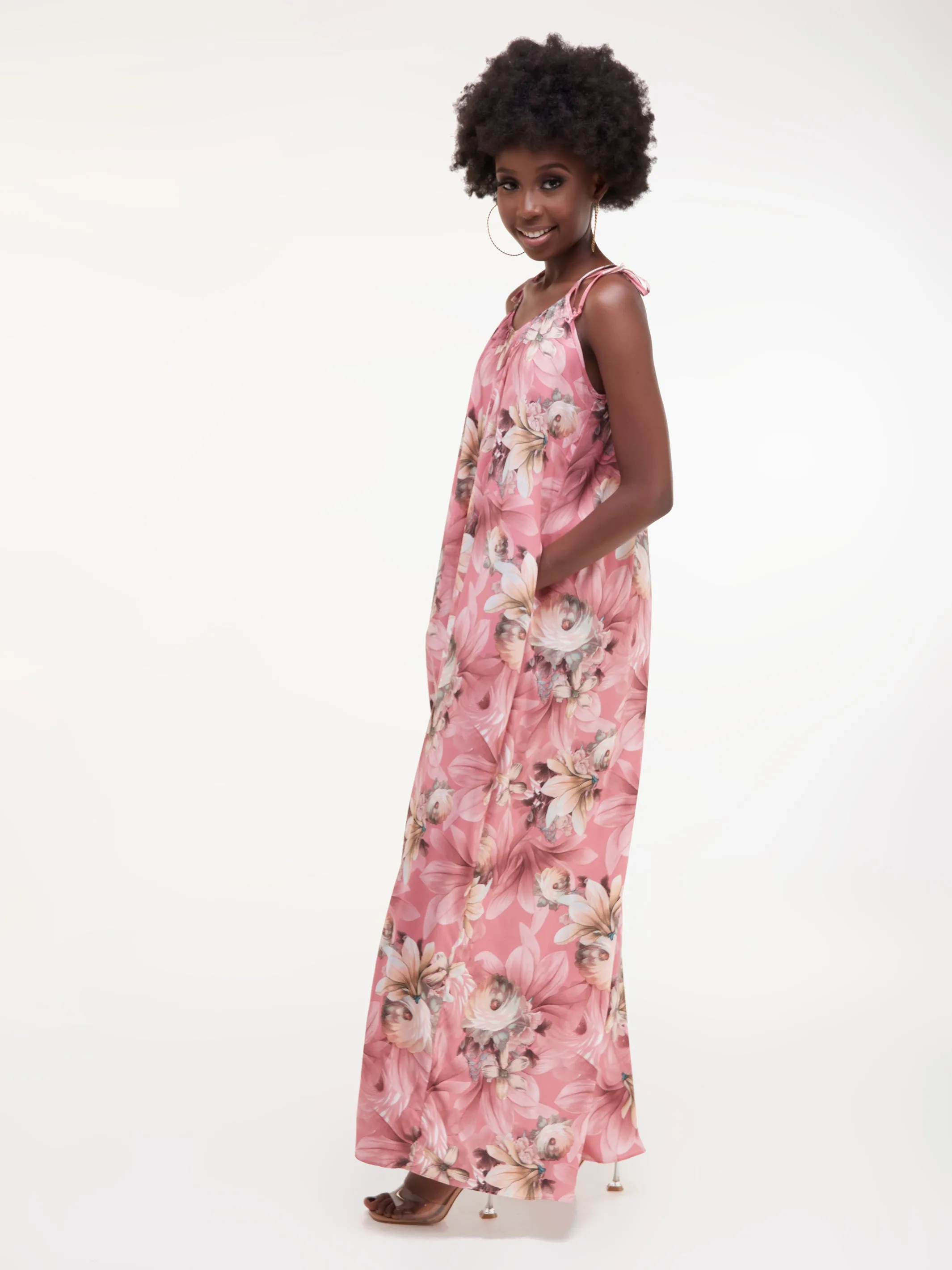 Vivo Diani Strappy Jumpsuit - Light Pink Print