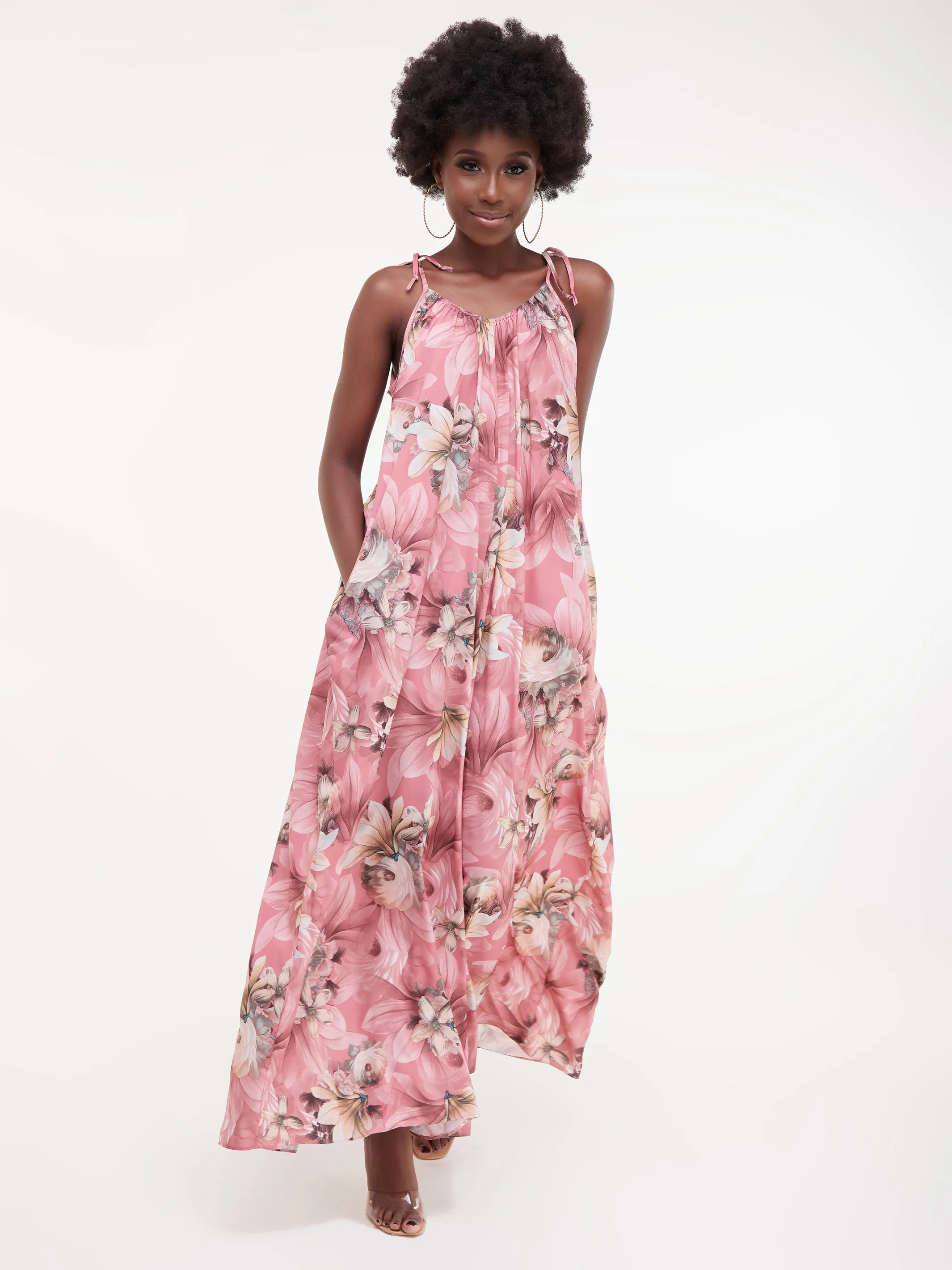 Vivo Diani Strappy Jumpsuit - Light Pink Print