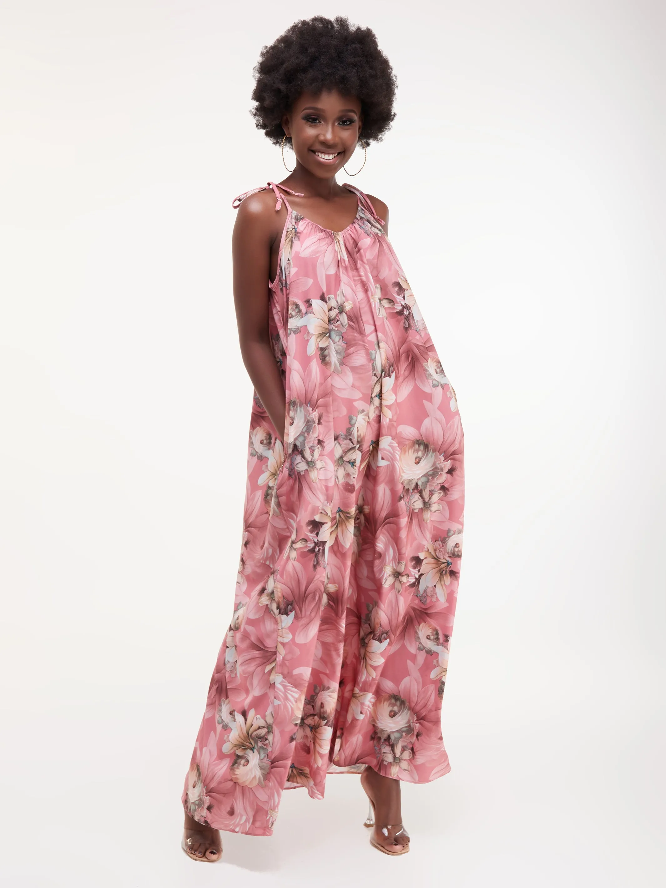 Vivo Diani Strappy Jumpsuit - Light Pink Print