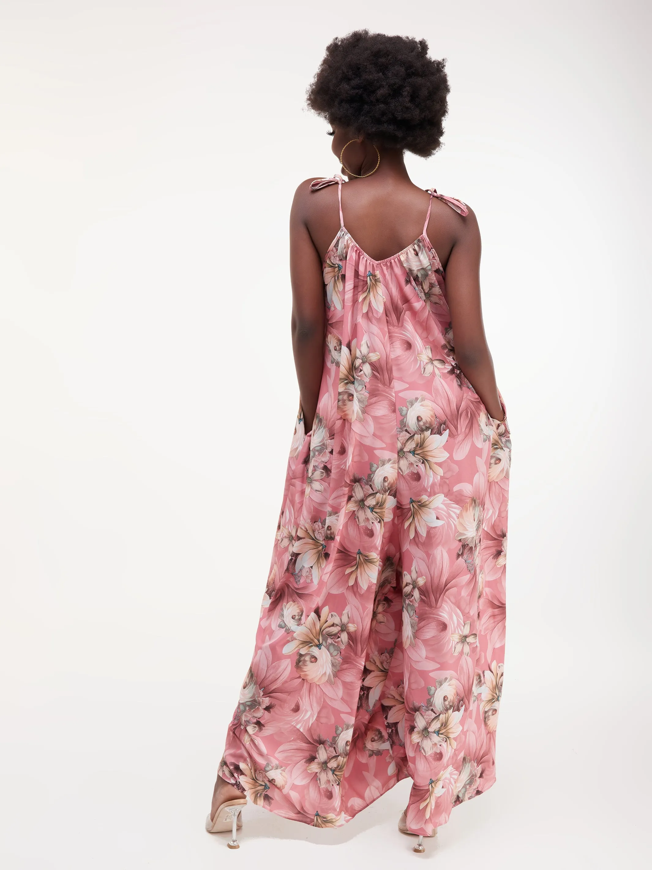 Vivo Diani Strappy Jumpsuit - Light Pink Print