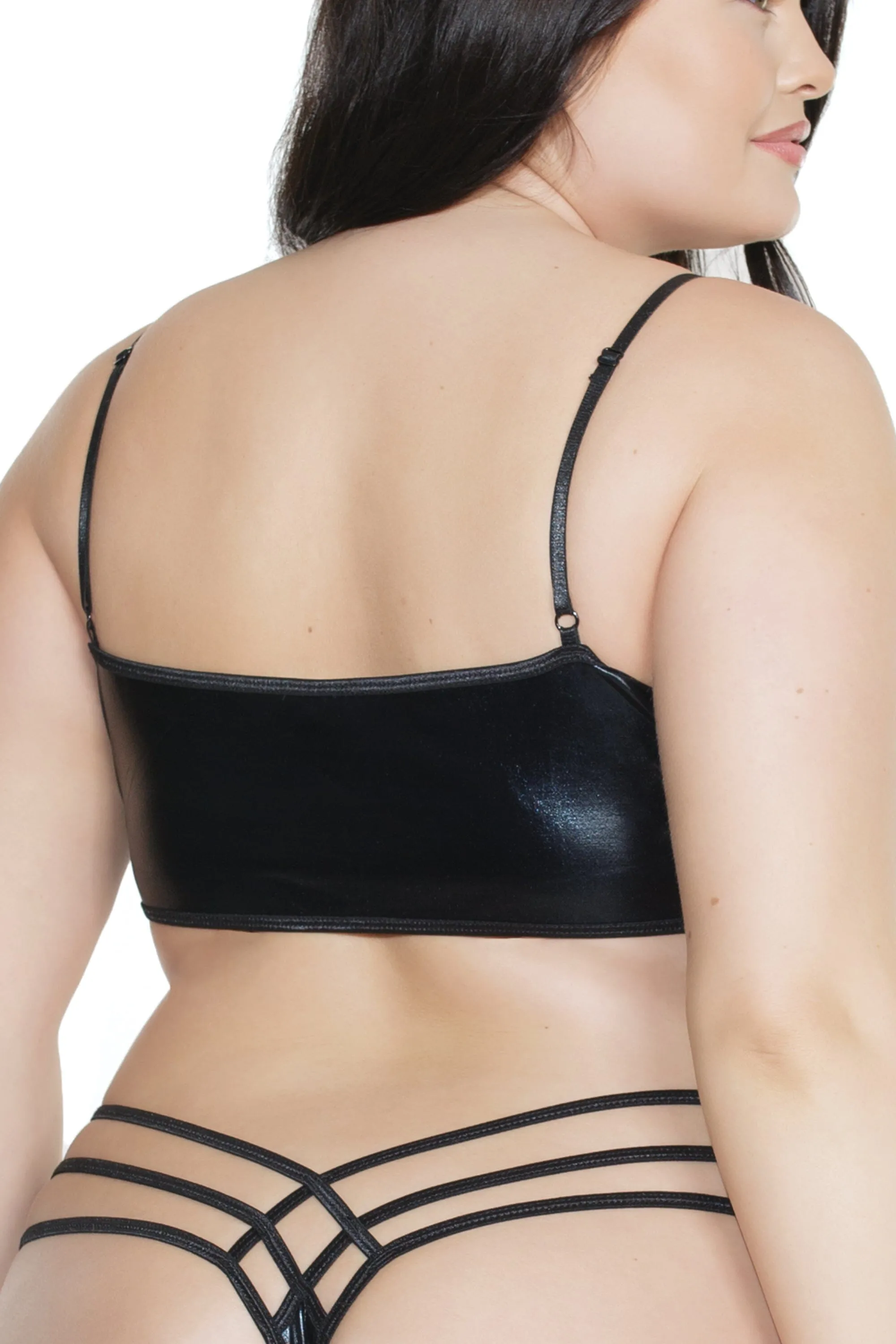 Wetlook Bralette With Strappy Front Detail & Adjustable Straps | Plus Size