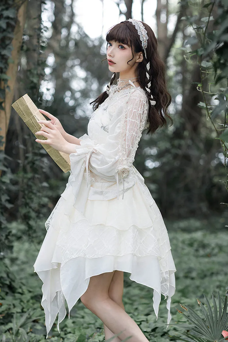 White Long Sleeves Hollow Sweet Elegant Lolita Blouse