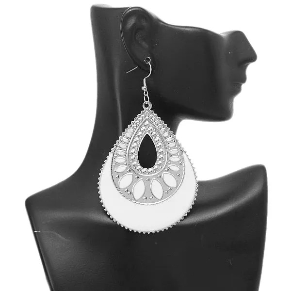White Open Teardrop Earrings