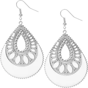 White Open Teardrop Earrings