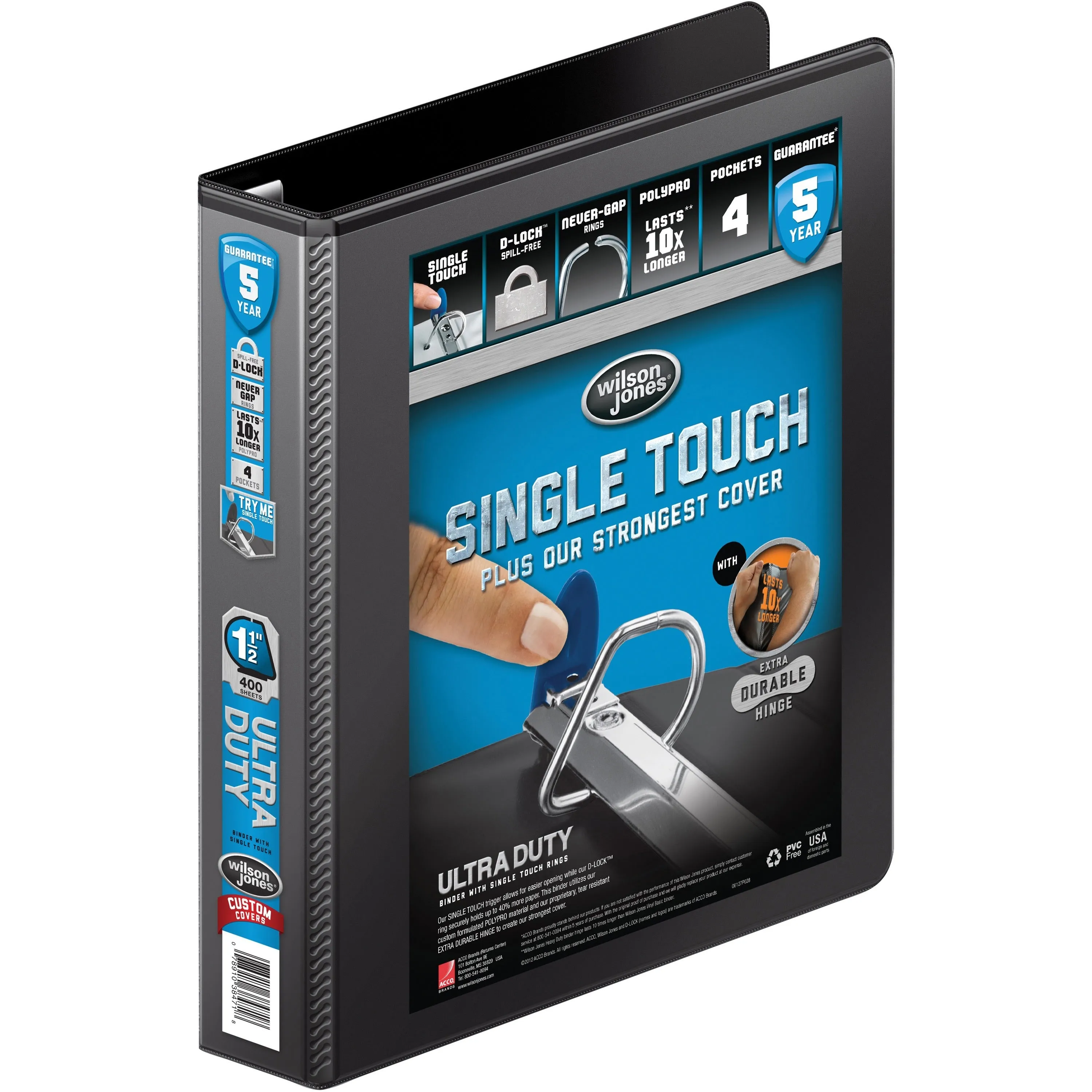 Wilson Jones® Ultra Duty D-Ring View Binder with Extra Durable Hinge, 1 1/2", Black