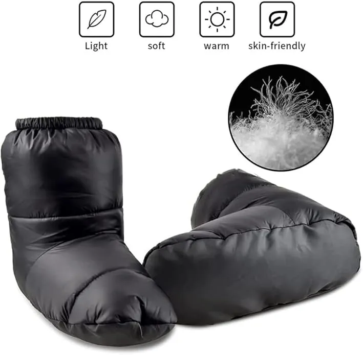 Winter Duck Down Booties Down Socks Soft Cozy Water-Resistant Down Filled Slippers for Camping Backpacking Indoor