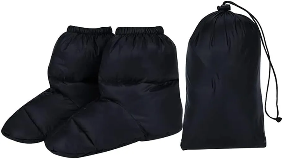 Winter Duck Down Booties Down Socks Soft Cozy Water-Resistant Down Filled Slippers for Camping Backpacking Indoor