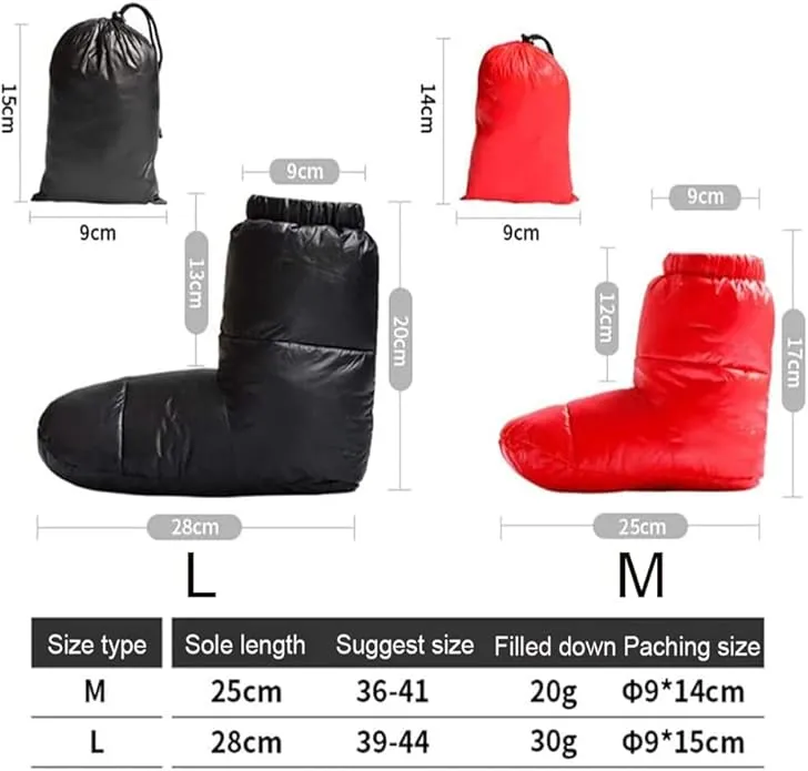 Winter Duck Down Booties Down Socks Soft Cozy Water-Resistant Down Filled Slippers for Camping Backpacking Indoor