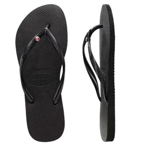 Womens Havaianas Slim Coloured Crystal Thongs - Black/Light Rose