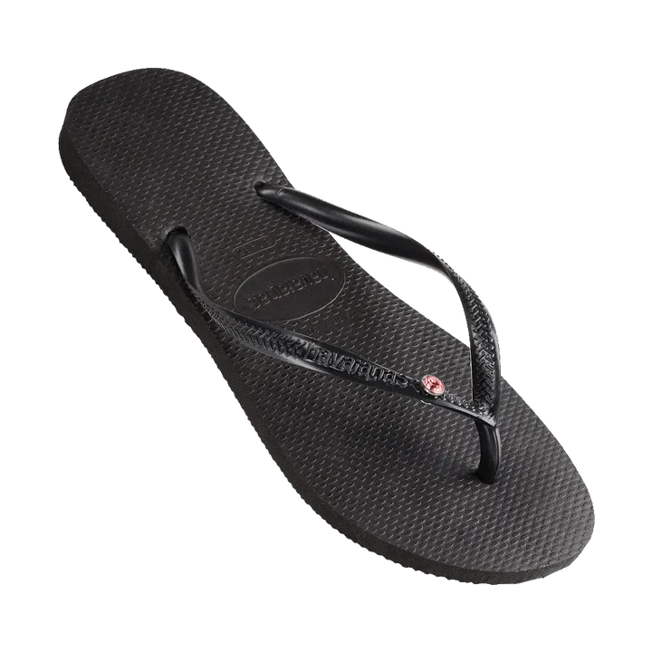 Womens Havaianas Slim Coloured Crystal Thongs - Black/Light Rose