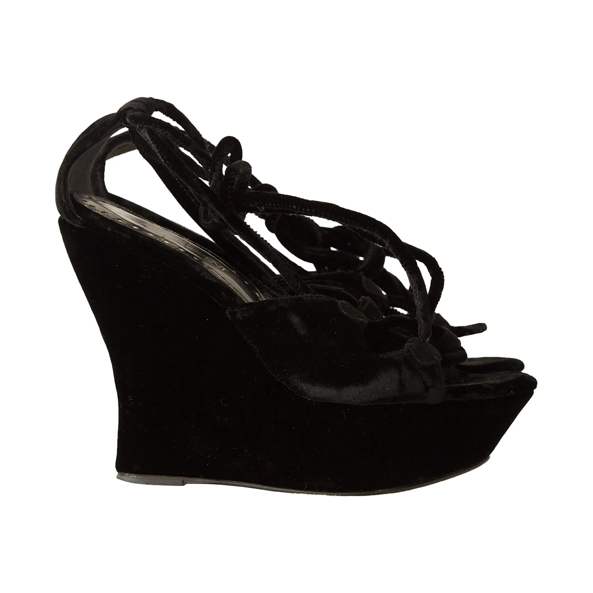 YSL Black Velour Wrap Wedges