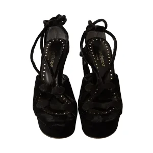 YSL Black Velour Wrap Wedges