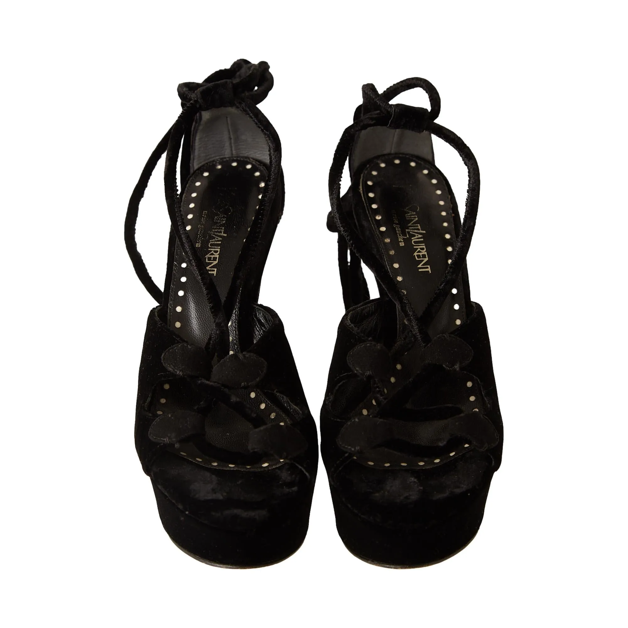 YSL Black Velour Wrap Wedges