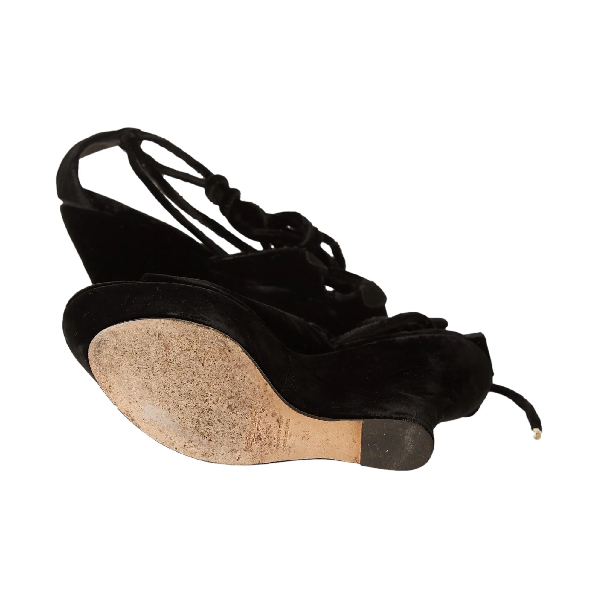 YSL Black Velour Wrap Wedges